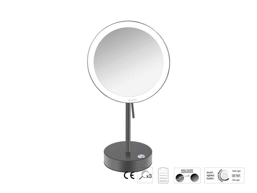 Sanco LED Cosmetic mirrors LED Επικαθήμενος Καθρέπτης μεγεθυντικός x3 Ανθρακί ανάγλυφο MRLED-903-Μ118