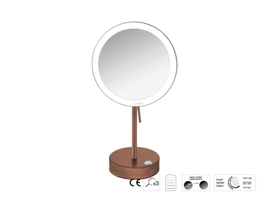 Sanco LED Cosmetic mirrors LED Επικαθήμενος Καθρέπτης μεγεθυντικός x3 Χάλκινο ματ MRLED-903-Μ26