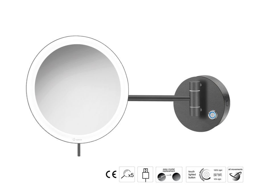 Sanco LED Cosmetic mirrors LED Καθρέπτης μεγεθυντικός x3 usb charging Σκούρο γραφίτη MRLED-905-122