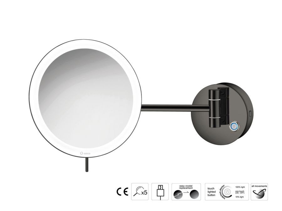 Sanco LED Cosmetic mirrors LED Καθρέπτης μεγεθυντικός x3 usb charging PVD gun metal γυαλιστερό MRLED-905-PVD-05PL