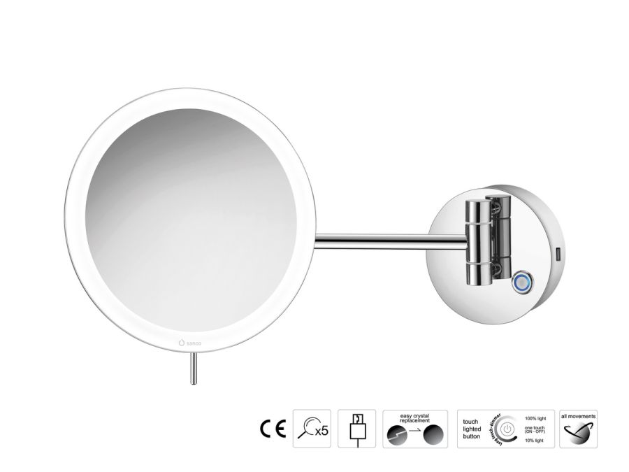 Sanco LED Cosmetic mirrors LED Καθρέπτης μεγεθυντικός x3 usb charging Χρώμιο MRLED-905-Α03