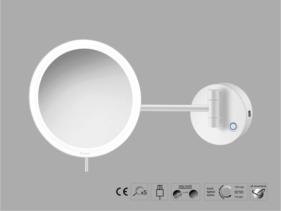 Sanco LED Cosmetic mirrors LED Καθρέπτης μεγεθυντικός x3 usb charging Λευκό ματ MRLED-905-Μ101
