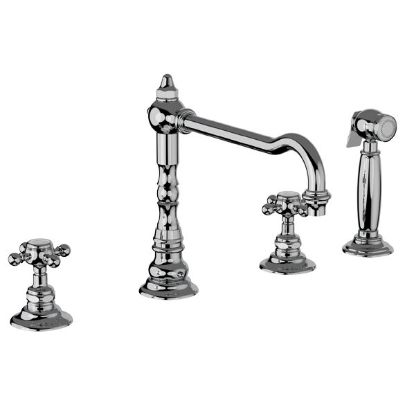 Horus Julia Victoria Julia Victoria Classic Collection - 3-hole Kitchen Mixer with Deck Side Handspray / No Waste - Polished Nickel 01.124-NB