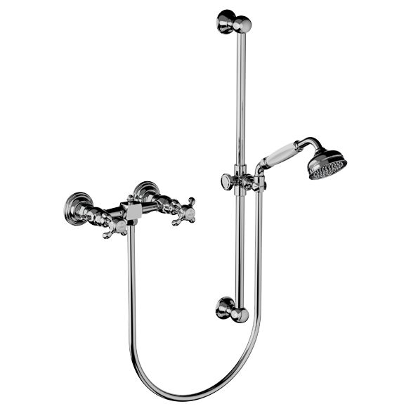 Horus Montmartre Classic Collection - Complete Wall Shower Mixer, with Rail, Handshower, Flexible - Chrome 07.516-CH