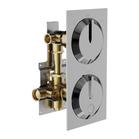 Horus Nouvelle Vague “part of Contemporary Collection - Complete Thermostatic Mixing Valve with 1 Shut Off / Diverter Control 2 Outlets - Metal Gun 40.580-CF