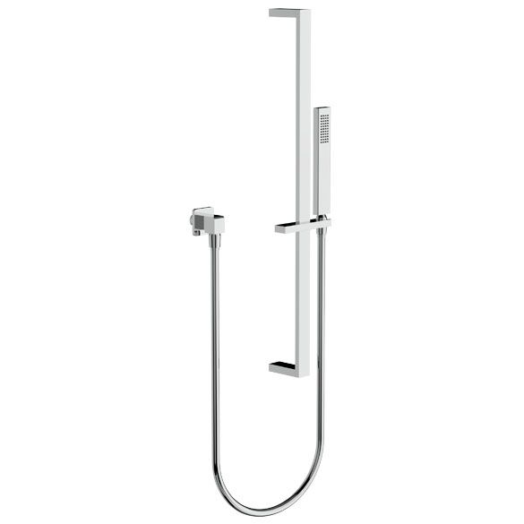 Horus Echo Equinox316 Collection - Wall Union Mounted Shower Set with Sliding Wall Bar, Design Flexible Hose on Swivel Nut and Solidbrass Handshower - Satin Brass 43.532-LS