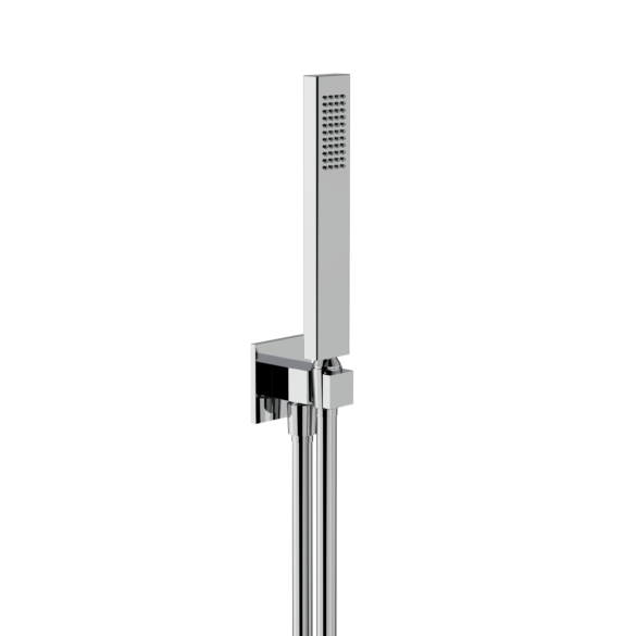 Horus Echo Equinox316 Collection - Wall Union Shower Set with Solidbrass Handshower, Wall Hook, Design Flexible Hose on Swivel Nut - Metal Gun 43.591-CF