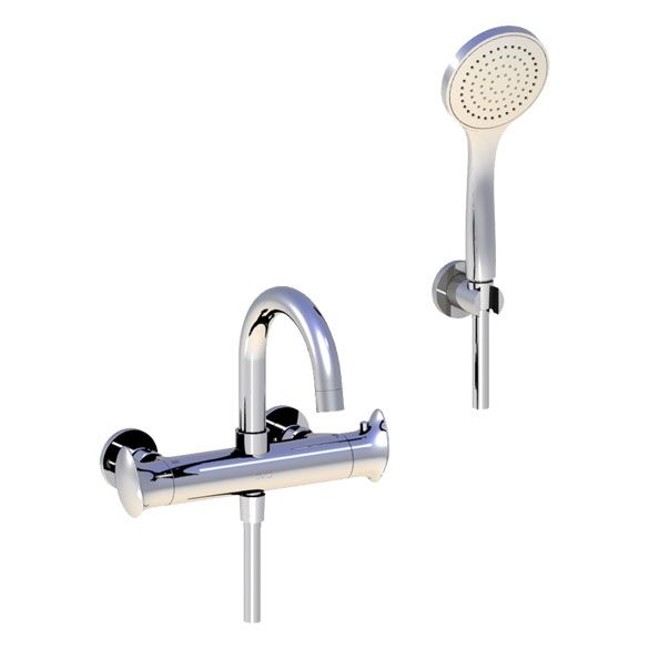 Horus Canopée Contemporary Collection - Complete Set Exposed Thermostatic Wall Bathshower Mixer - Chrome 60.714-CH