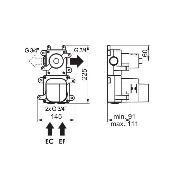 Horus Minoé Contemporary Collection - Insert Box for Thermostatic Mixer with 1 Outlet. - Private: Technical Basic Raw Materials 81.591-BT
