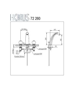 Horus Excellence 72.260XL Μπαταρία Νιπτήρος 3 οπών  Α/Β, Χρωμέ-Planète turqoise 