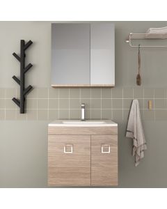 Orabella Vero 65 - Κρεμαστό Έπιπλο Μπάνιου με πορσελάνινο νιπτήρα Ege και καθρέπτη ντουλάπι με χρωμέ λαβές F60173-70102-70220-60173