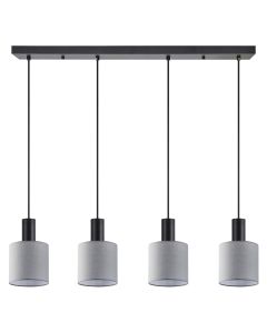 SE21-BL-4-4BL-SH2 ADEPT TUBE Black Pendant Grey Fabric Shade+ HOMELIGHTING 77-8518