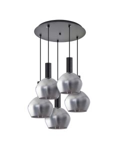 SE21-BL-4-5BL-GL2 ADEPT TUBE Black Pendant Smoked Glass+ HOMELIGHTING 77-8495