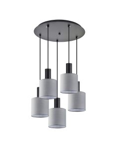 SE21-BL-4-5BL-SH2 ADEPT TUBE Black Pendant Grey Fabric Shade+ HOMELIGHTING 77-8517