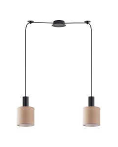 SE21-BL-4-BL2-SH3 ADEPT TUBE Black Pendant Brown Fabric Shade+ HOMELIGHTING 77-8522