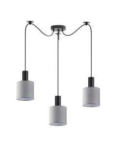 SE21-BL-4-BL3-SH2 ADEPT TUBE Black Pendant Grey Fabric Shade+ HOMELIGHTING 77-8514
