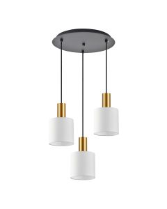 SE21-GM-4-3BL-SH1 ADEPT TUBE Gold Matt Pendant White Fabric Shade+ HOMELIGHTING 77-8600