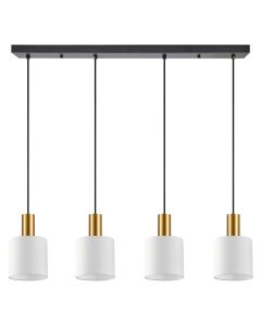 SE21-GM-4-4BL-SH1 ADEPT TUBE Gold Matt Pendant White Fabric Shade+ HOMELIGHTING 77-8602