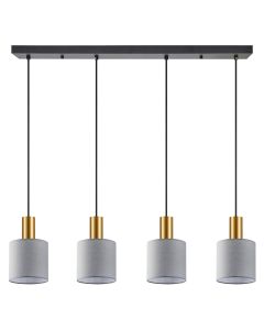 SE21-GM-4-4BL-SH2 ADEPT TUBE Gold Matt Pendant Grey Fabric Shade+ HOMELIGHTING 77-8609