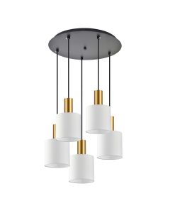 SE21-GM-4-5BL-SH1 ADEPT TUBE Gold Matt Pendant White Fabric Shade+ HOMELIGHTING 77-8601
