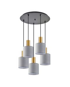 SE21-GM-4-5BL-SH2 ADEPT TUBE Gold Matt Pendant Grey Fabric Shade+ HOMELIGHTING 77-8608