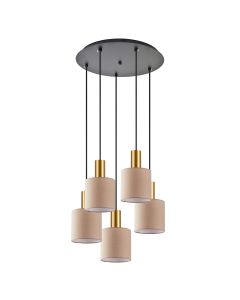 SE21-GM-4-5BL-SH3 ADEPT TUBE Gold Matt Pendant Brown Fabric Shade+ HOMELIGHTING 77-8615