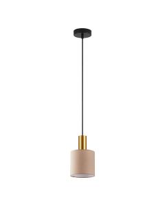 SE21-GM-4-SH3 ADEPT TUBE Gold Matt Pendant Brown Fabric Shade+ HOMELIGHTING 77-8610