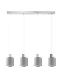SE21-NM-4-4NM-SH2 ADEPT TUBE Nickel Matt Pendant Grey Fabric Shade+ HOMELIGHTING 77-8427