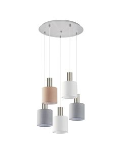 SE21-NM-4-5BL-SH123 ADEPT FLEX Nickel Matt Pendant White, Grey, Brown Fabric Shade+ HOMELIGHTING 77-8931