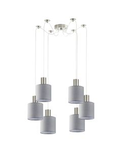 SE21-NM-4-NM6-SH2 ADEPT TUBE Nickel Matt Pendant Grey Fabric Shade+ HOMELIGHTING 77-8422