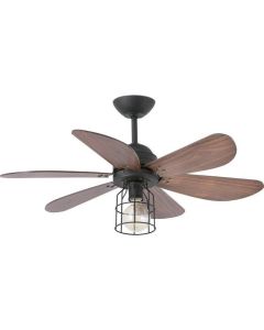 Ανεμιστήρας Οροφής Ø90,8 εκ. με Φωτισμό / Τηλεκοντρόλ, Μαύρο σκελετό / 6 Καφέ Σκούρο Πτερύγια /Πλέγμα Μαύρο Faro Chicago 33703