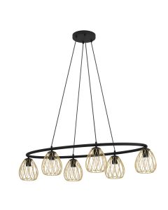 Κρεμαστό Φωτιστικό L116xH150cm Εξάφωτο 6xE27 Μαύρο-Ορείχαλκος Eglo Jazminia 390092