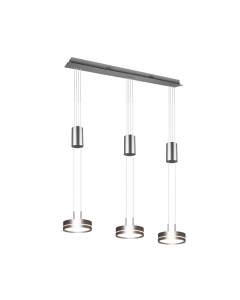 Κρεμαστό Φωτιστικό Αλουμίνιο Nickel Mat Τρίφωτο Ράγα 85xH150cm 9w 3x1050lm 3000K Switch Dimmer Trio Lighting Franklin 326510307