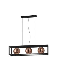 Κρεμαστό Φωτιστικό Ράγα L110xH150cm Τρίφωτο 3xE27 Μαύρο-Γυαλί Χρώμα Χαλκού Eglo Cordoba 390091