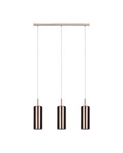 Κρεμαστό Φωτιστικό Ράγα L71xH110cm Τρίφωτο 3xE27 Νίκελ Σατινέ-Γυαλί Χρώμα Χαλκού Eglo Selvino 98699