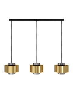 Κρεμαστό Φωτιστικό Τρίφωτο Ράγα 128x28xH150cm 3xE27 Μαύρο-Χρυσό-Γυαλί Eglo Duglia 390067