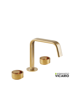 Μπαταρία Νιπτήρα Επικαθήμενη 3 οπών με Βαλβίδα Clic-Clac Halo Vicario Brushed Gold 515043-201
