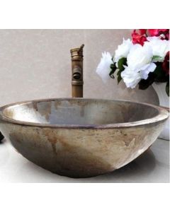 Νιπτήρας Επιτραπέζιος Χειροποίητος Οβάλ M39xP30xY15 εκ. Ασημί Μεταλλικό Travertino "ΑΦΡΟΔΙΤΗ" 90069
