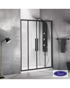 Συρόμενη διπλή πόρτα καμπίνας ντουζιέρας Flow 160 ύψους 195εκ.  ρυθμιζόμενη από 157 έως 161εκ. Devon Clean Glass Black Matt SL2F160C-400