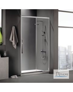 Συρόμενη πόρτα καμπίνας ντουζιέρας High Flow 130 ύψουςεκ.  220 ρυθμιζόμενη από 127 έως 131εκ. Devon Clean Glass Chrome SLFH130C-100