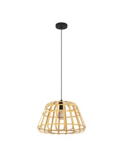 Φωτιστικό Κρεμαστό D50xH150cm 1xE27 Μαύρο-Πλέγμα Ξύλο Φυσικό Eglo Montezuelo 390151