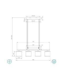 Φωτιστικό Κρεμαστό Τετράφωτο 77x13,5xY95-150cm 4xE14 Κορμός Νίκελ Ματ-Αμπαζούρ Τάουπε Trio Lighting Garda 305400441