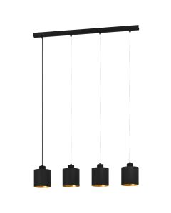 Φωτιστικό Κρεμαστό Τετράφωτο σε Ράγα L925xΗ1100mm 4xE27 ΄Υφασμα με Ντεκόρ Μαύρο-Χρυσό Eglo Zaragoza 900148