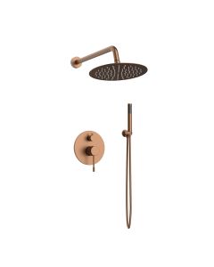Orabella Terra Rose gold - Shower set εντοιχισμού με Μπαταρία λουτρού, εντοιχισμού 2 σημείων, κεφαλή Φ250 με βραχίονα και τηλέφωνο ντουζ με σπιράλ και επιτοίχειο στήριγμα 892-10274