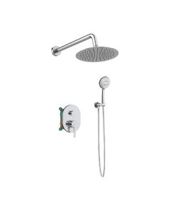 Orabella Marea - Shower set εντοιχισμού με Μπαταρία λουτρού, εντοιχισμού 2 σημείων, κεφαλή Φ250 με βραχίονα και τηλέφωνο ντουζ με σπιράλ και επιτοίχειο στήριγμα Χρωμέ 10405