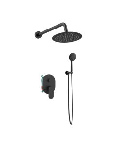 Orabella Oval Black matt - Shower set εντοιχισμού με Μπαταρία λουτρού, εντοιχισμού 2 σημείων, κεφαλή Φ250 με βραχίονα και τηλέφωνο ντουζ με σπιράλ και επιτοίχειο στήριγμα 10466