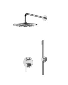 Orabella Steel 316 - Shower set εντοιχισμού με Μπαταρία λουτρού, εντοιχισμού 2 σημείων, κεφαλή Φ250 με βραχίονα και τηλέφωνο ντουζ με σπιράλ και επιτοίχειο στήριγμα 10491