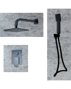 Σετ Εντοιχισμού 2 Εξόδων Μαύρο, Κώδωνας 20*20εκ., Βραχίονας, Παροχή με Στήριγμα, Σπιράλ & Τηλέφωνο Ravelli Square Black Matt 20007B