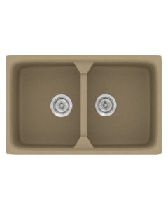 Νεροχύτης Κουζίνας Συνθετικός 78x51cm 2 Γούρνες  Ένθετος Eρμάριο 80cm Sanitec Classic 318-15-Metallic-Cream