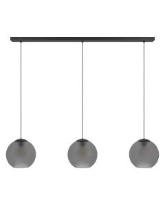 Κρεμαστό Φωτιστικό L125,5xH150cm Τρίφωτη Ράγα 3xE27 Μαύρο Μέταλλο-Γκρι Γυαλί Eglo Arangona 390214